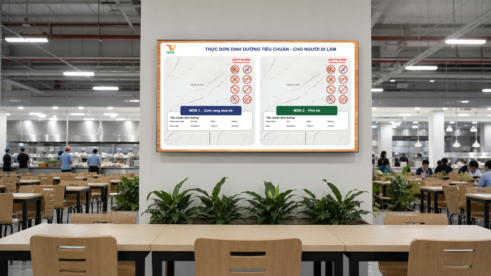 Màn hình Menu Căng tin Điện tử được lắp đặt trong căng tin nhà máy